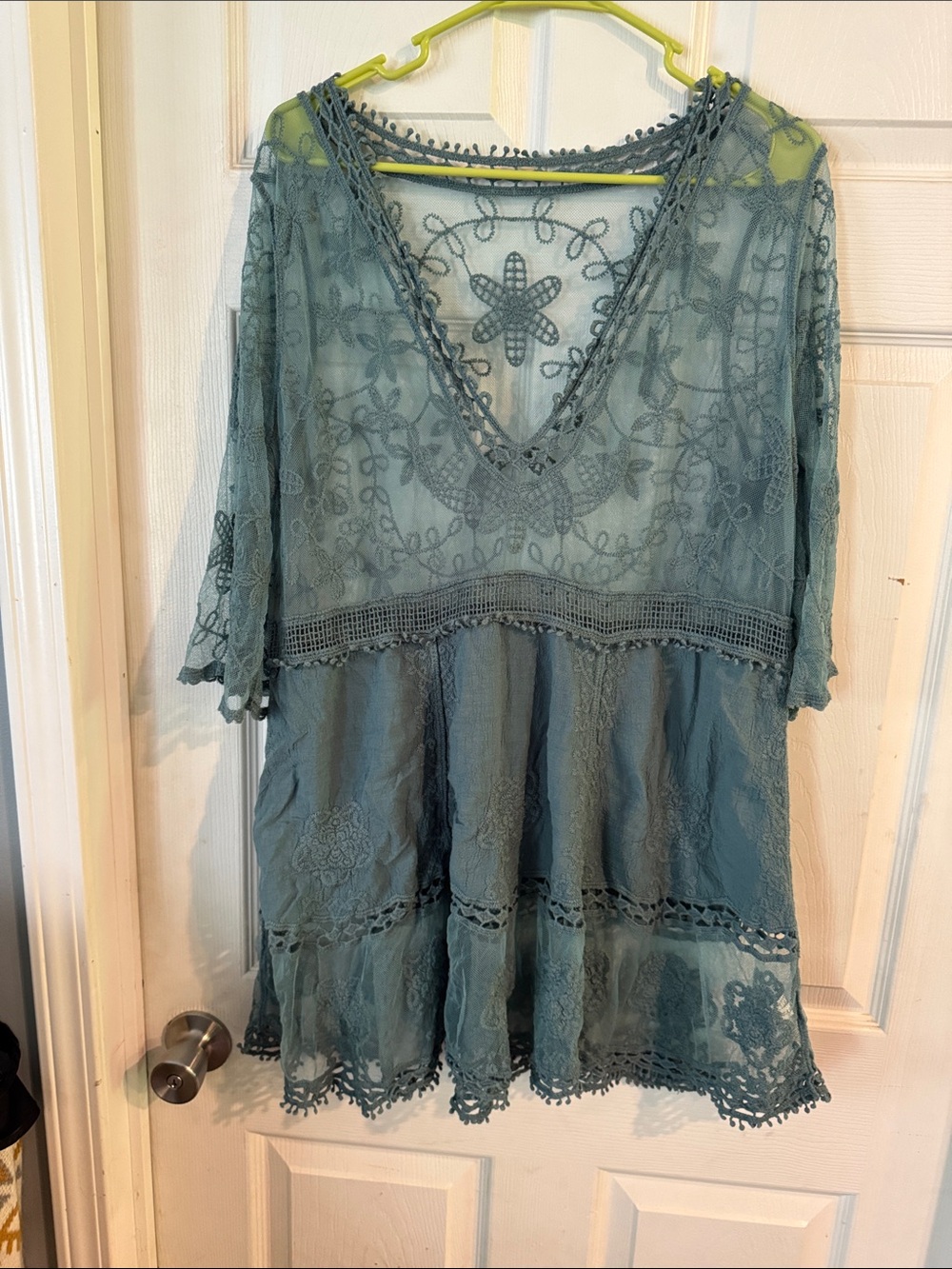 Lace Boho V-Neck Swim Cover up - Dusty Teal